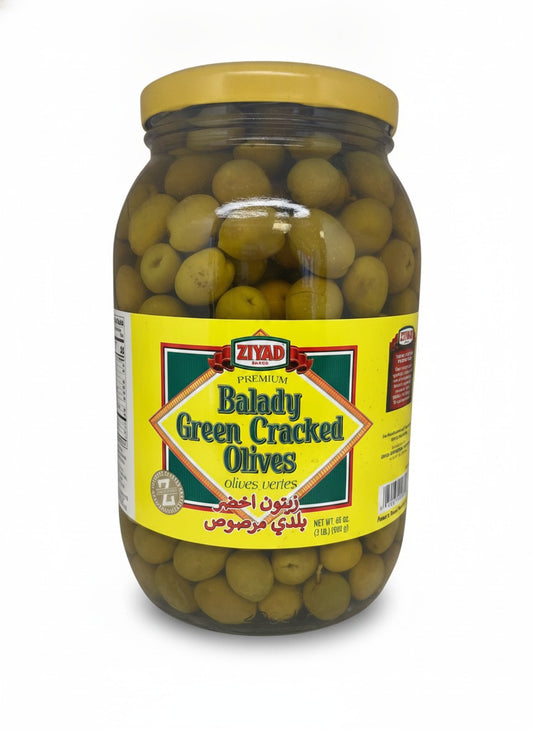 Balady Green Cracked Olives 3Lbs — front view