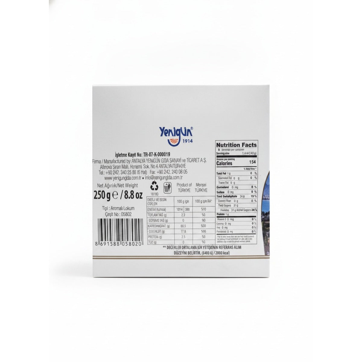 Yenigun Turkish Delight (Mastic) - 250g — back view