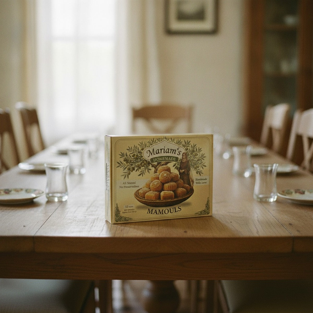Mariam's Famous Mamoul 36ct — on the table set for guests
