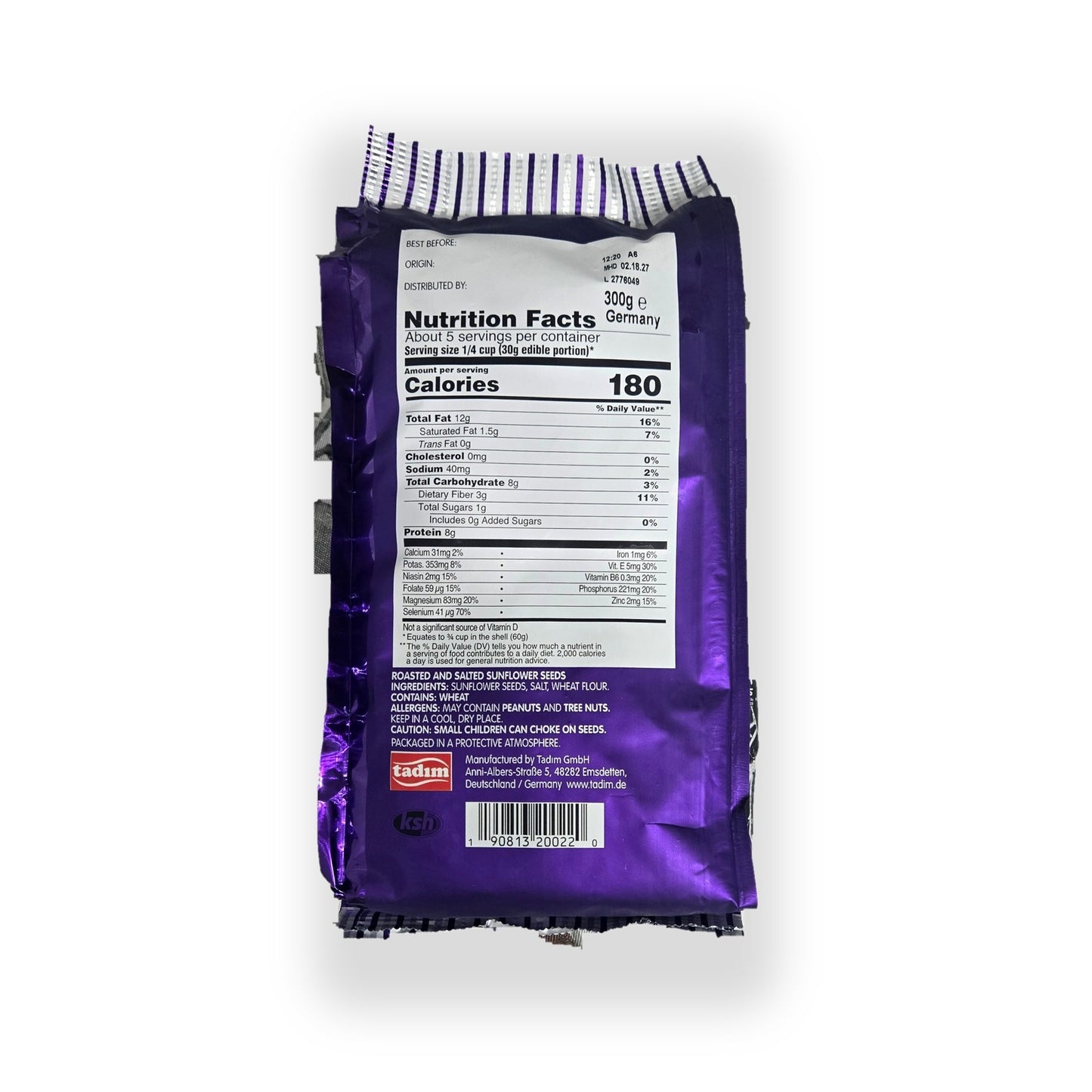 Tadim Roasted and Salted Sunflower Seeds nutrition facts and ingredients