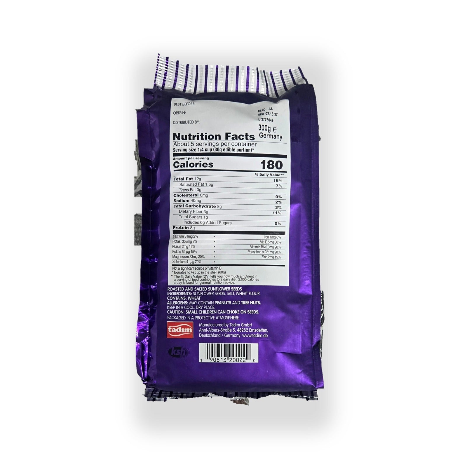 Tadim Roasted and Salted Sunflower Seeds nutrition facts and ingredients